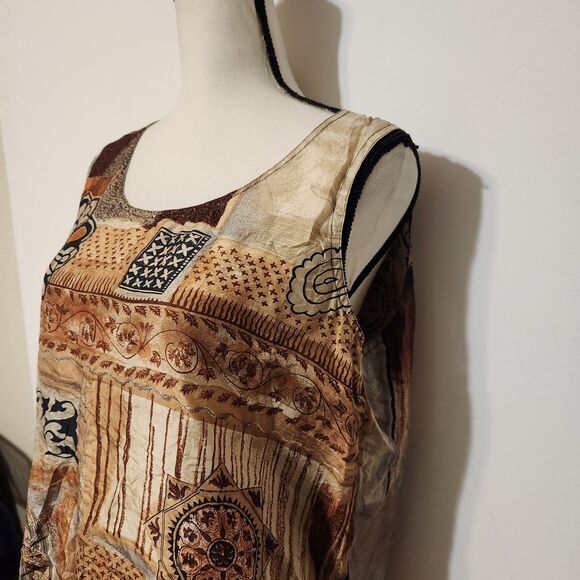 Vintage 80s 90s Stunt 100%  Silk Tank Top Blouse sz M/L brown earth tone ethnic - Picture 10 of 13